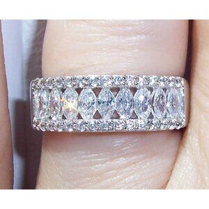 925 STERLING SILVER Marquise & Round Cut Cubic Zirconia Band Ring